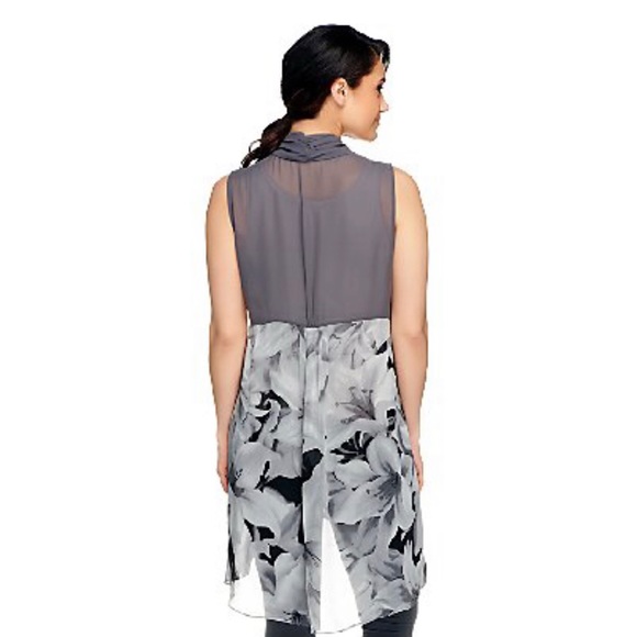 George Simonton Draped Printed Chiffon Duster Vest, NWT 2X Grey A253680 - Picture 3 of 13